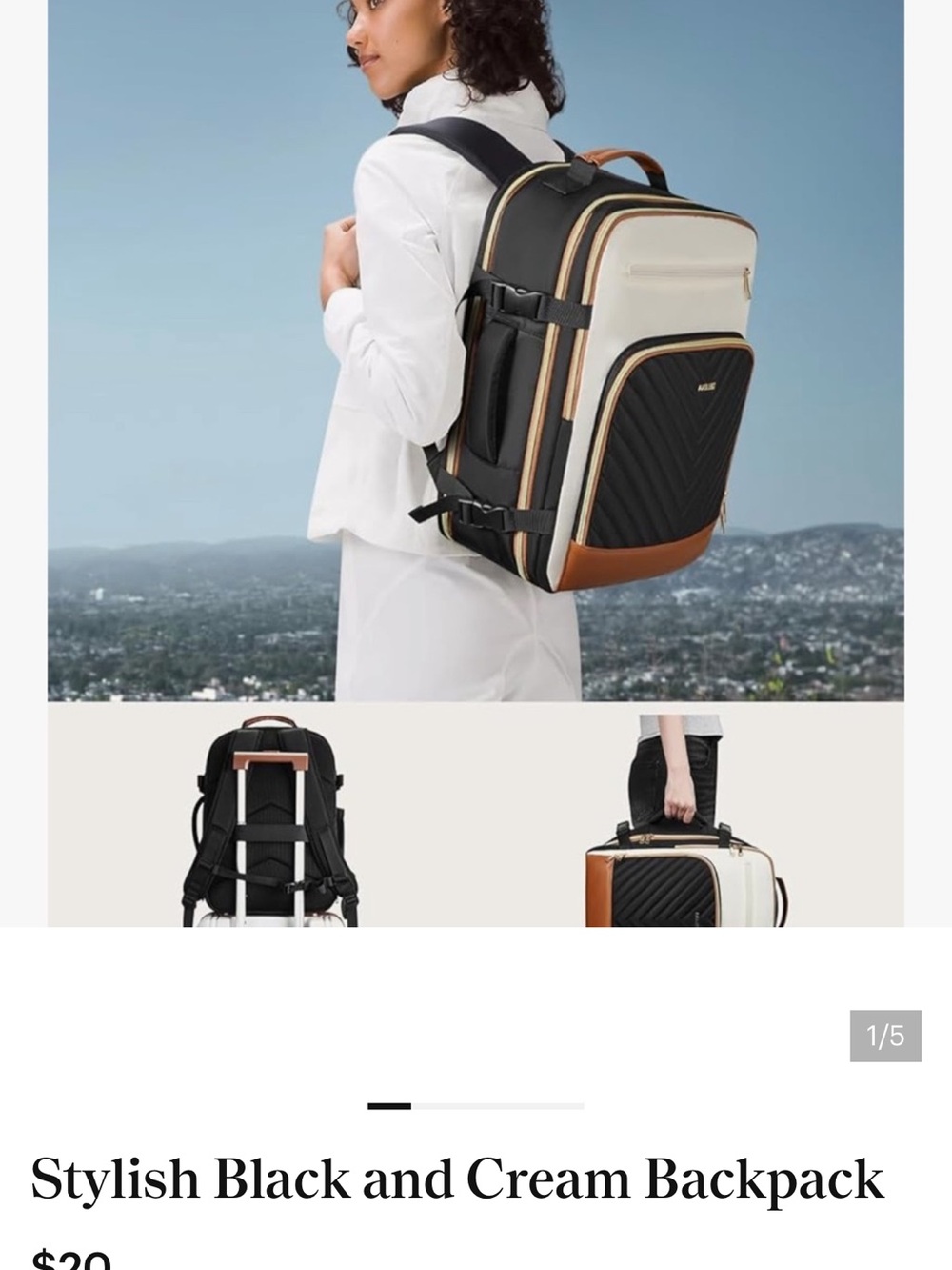 Faded Glory Black, Cream & Tan Travel Backpack